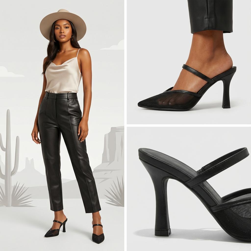 Tuhoomall Fashion High Heel Slip-On Shoes, Pointed Toe, Casual Office Style, Comfortable Suede and Mesh Upper, Rubber Sole, Perfect for Everyday Wear Tuhoomall