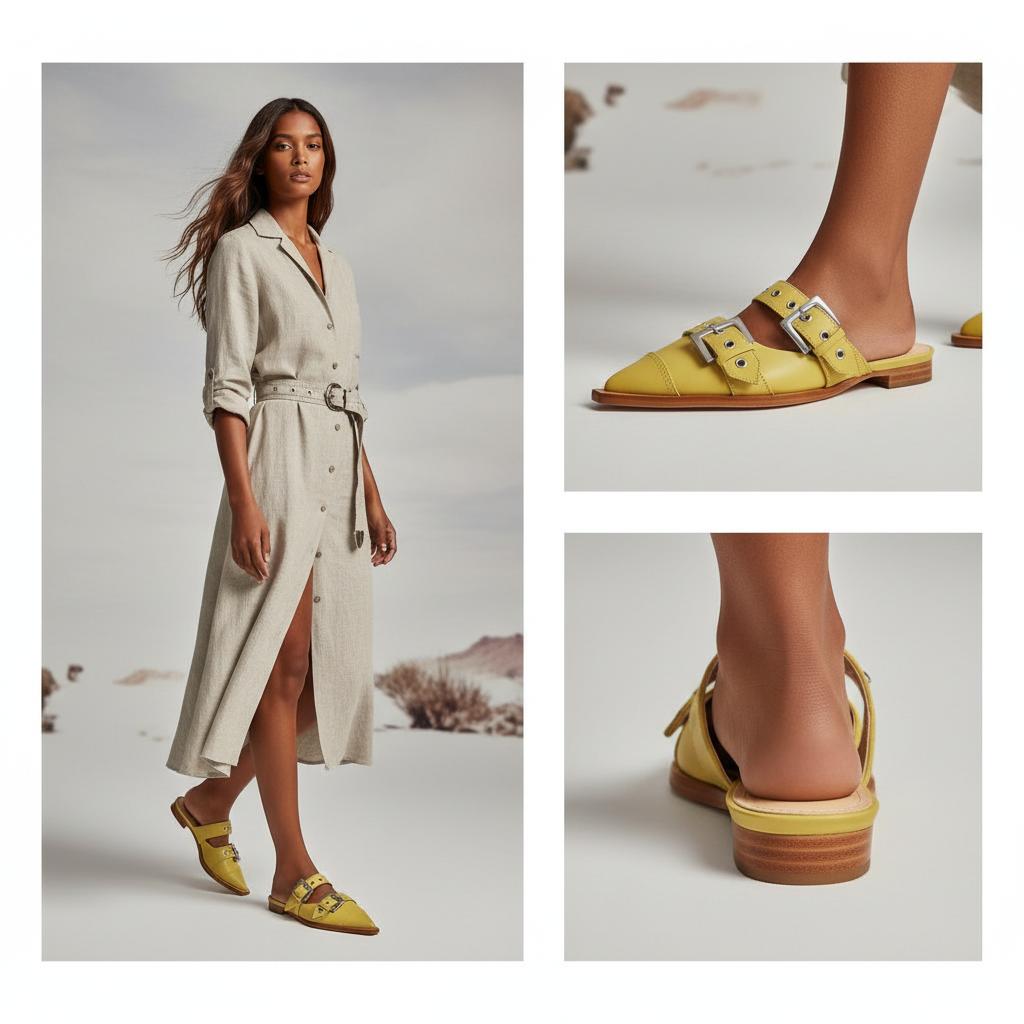 Tuhoomall Comfortable Pointed-Toe Mule Sandals for Summer Travel | Adjustable Metal Button Design | Casual Street Style Tuhoomall