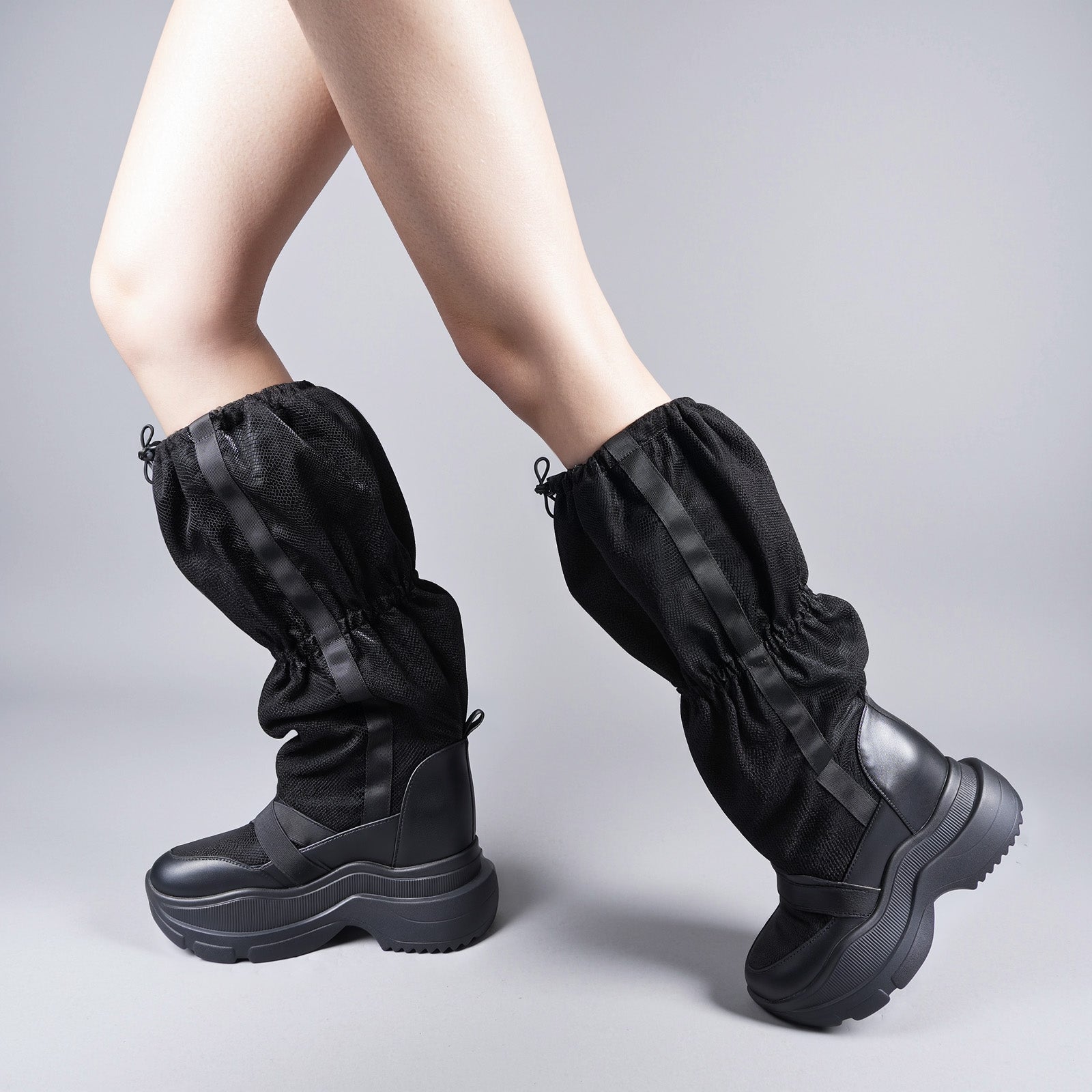 Tuhoomall Knee-High Thick Sole Casual Boots, Animal Print PU Suede, Stylish for Travel and Parties, Comfortable Chunky Heel