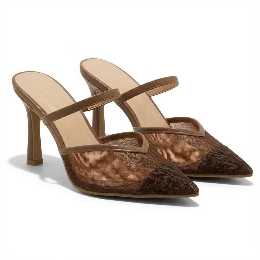 Tuhoomall Fashion High Heel Slip-On Shoes, Pointed Toe, Casual Office Style, Comfortable Suede and Mesh Upper, Rubber Sole, Perfect for Everyday Wear Tuhoomall