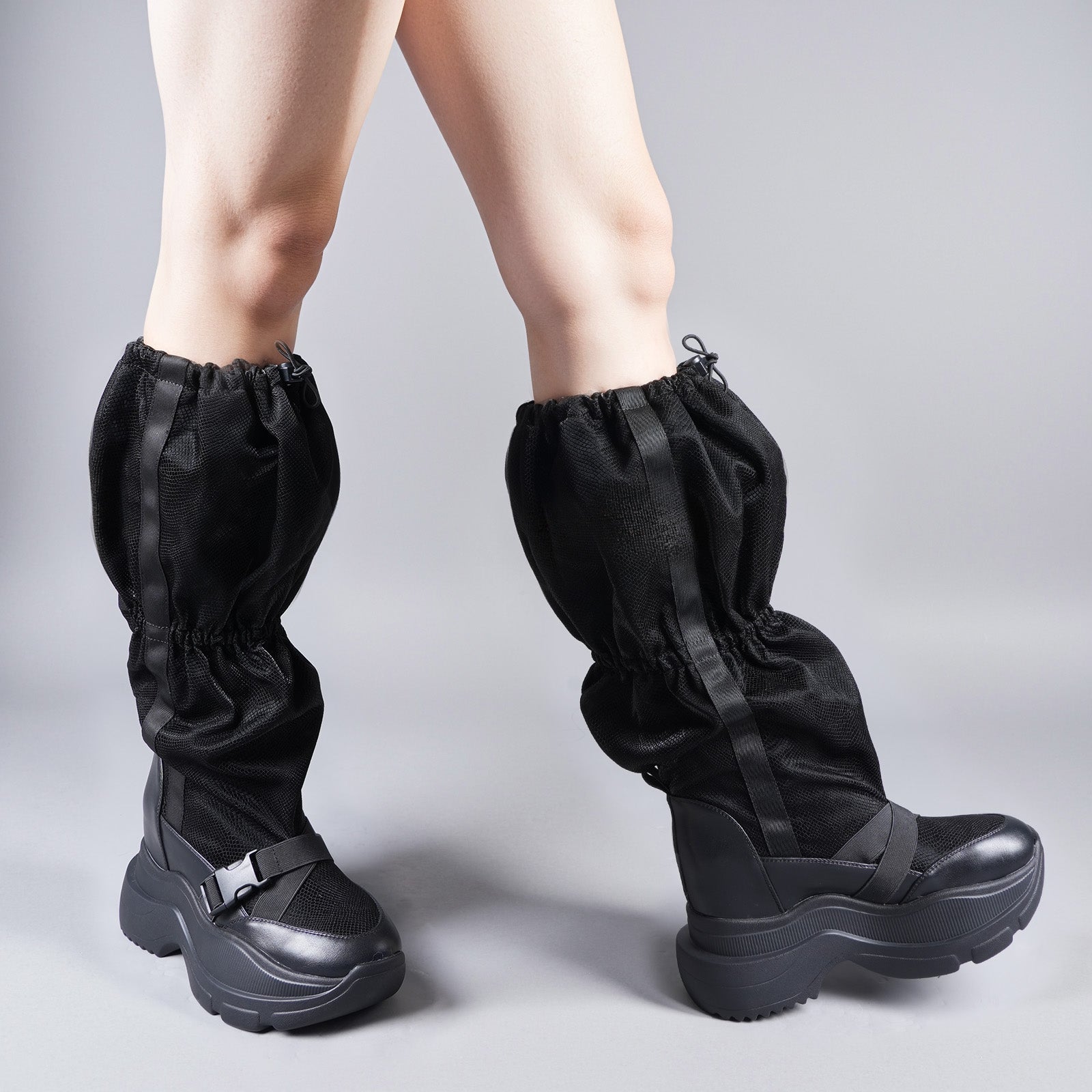 Tuhoomall Knee-High Thick Sole Casual Boots, Animal Print PU Suede, Stylish for Travel and Parties, Comfortable Chunky Heel