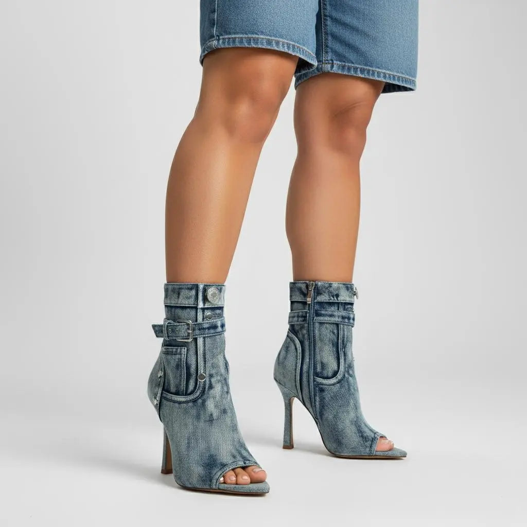 Tuhoomall Heel Boots for Women, Stylish Peep Toe Ankle Booties with Zipper, Vintage Design for Parties and Performances, 10 cm Stiletto Heels Tuhoomall