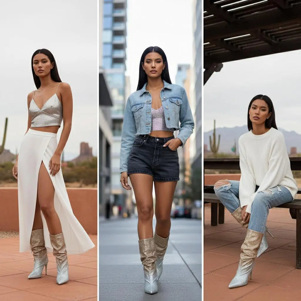 Tuhoomall Fashionable Women's Short Boots with Pointed Toe and Shiny Rhinestones for Parties and Performances - High Heels Design, Trendy Look Tuhoomall