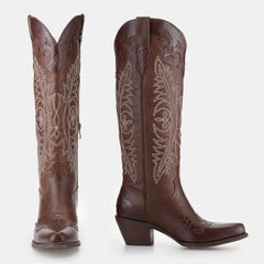 Tuhoomall Retro Western Cowgirl Boots, Embroidered Chunky Heel, Stylish Casual Knee-High Design, Comfortable Zip Closure for All-Day Wear