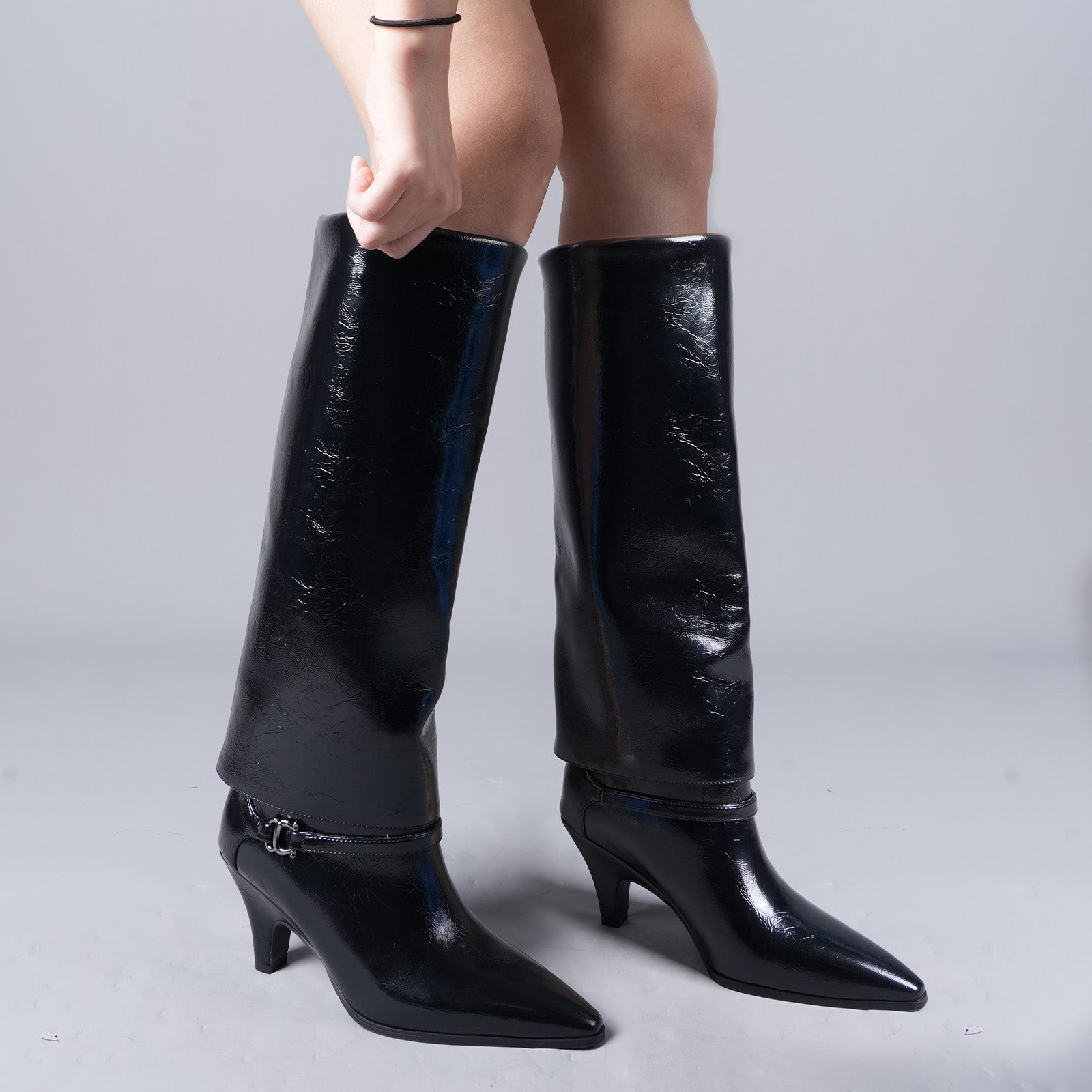 Tuhoomall Knee-High Party Boots for Women, Elegant Pointed Toe Low Heel with Slip-On Design, Perfect for Formal and Casual Events