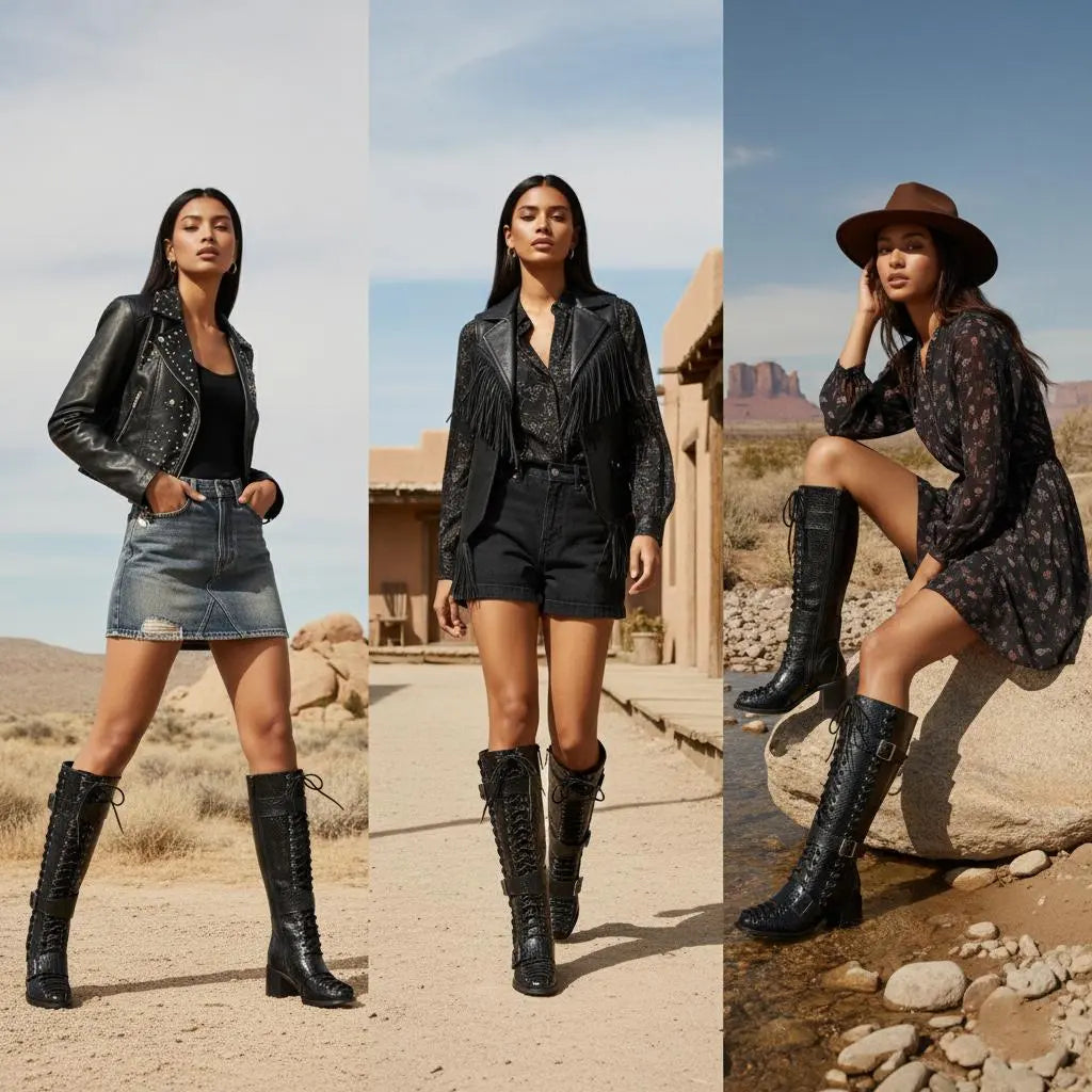 Tuhoomall Style Knee-High Fashion Boots for Women, Comfortable Chunky Heel, Studded Accents, Ideal for Parties and Casual Outings Tuhoomall
