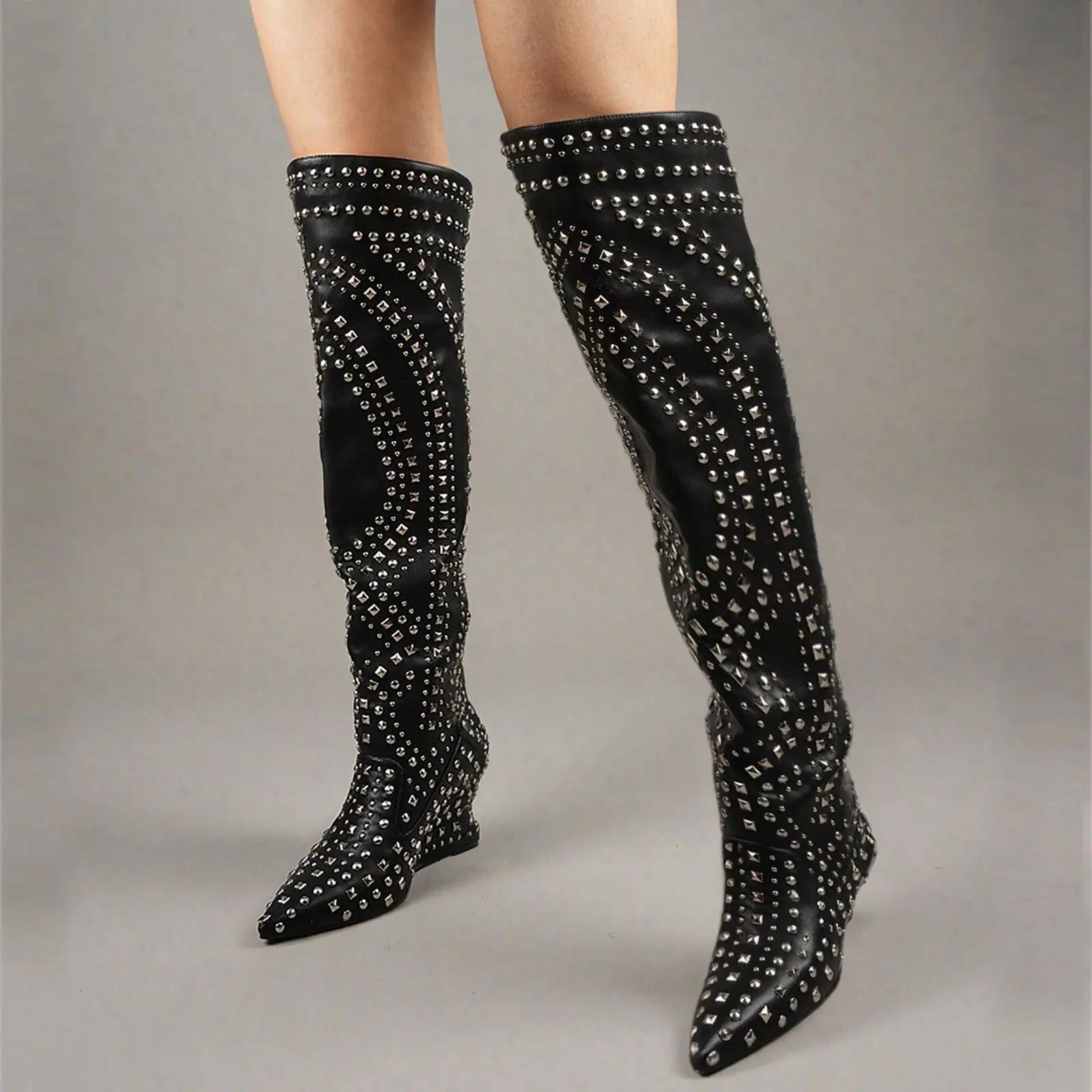 Tuhoomall Over-The-Knee Boots For Women, Stylish Wedge Heel With Zipper Closure, Perfect For Parties And Fashionable Casual Outfits Tuhoomall