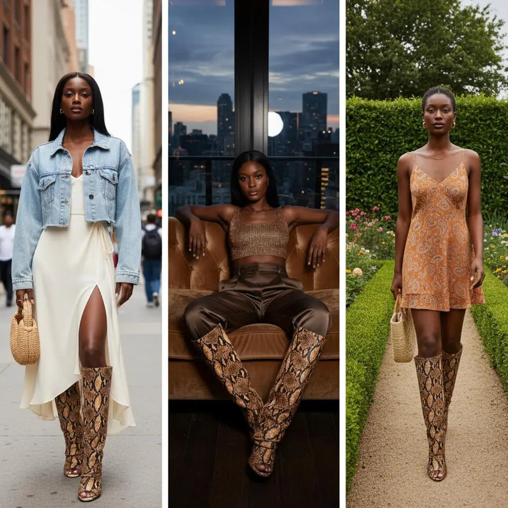 Tuhoomall Stylish Party Peep Toe Knee High Boots with Wrinkle Design and Rhinestone Accents for Trendy Casual Wear Tuhoomall