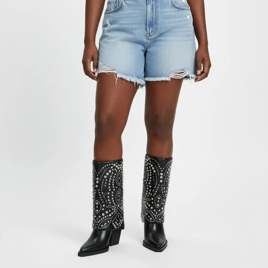 Tuhoomall Ankle Boots for Women, Stylish and Comfortable, Perfect for Parties and Casual Outings, Studded Design with Metal Buckle, 10cm Chunky Heel Tuhoomall