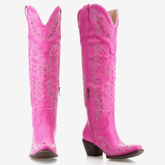 Tuhoomall Western Style Over-The-Knee Boots with Embroidery and Studs for Parties, Performances, Travel, and Fashionable Casual Wear