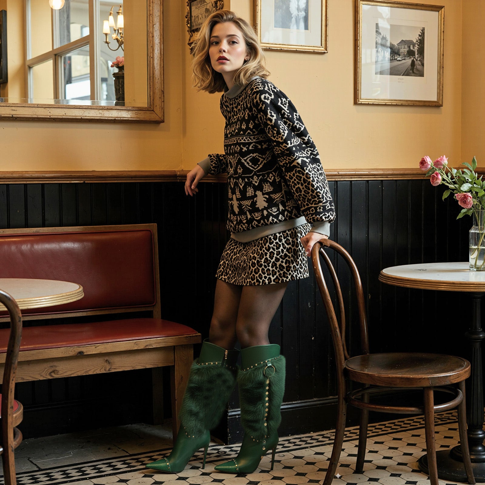 Tuhoomall Heel Fashion Boots for Women, Elegant Pointed Toe High Heels with Studs and Faux Fur, Ideal for Parties and Performances