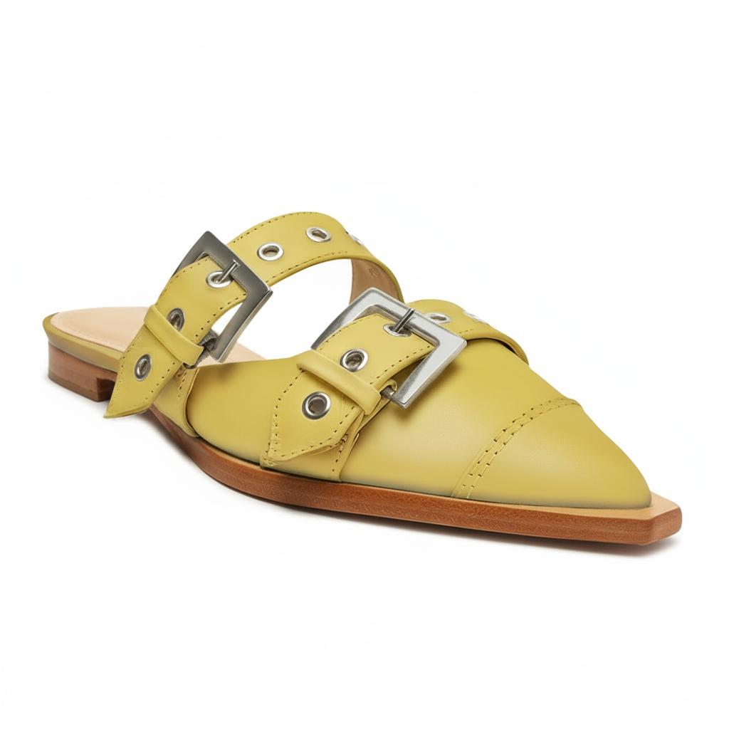 Tuhoomall Comfortable Pointed-Toe Mule Sandals for Summer Travel | Adjustable Metal Button Design | Casual Street Style Tuhoomall