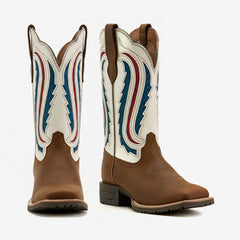 Tuhoomall Western Cowgirl Short Boots, Colorful Plaid Pattern, Comfortable Chunky Heel, Perfect for Outdoor Fashion Tuhoomall