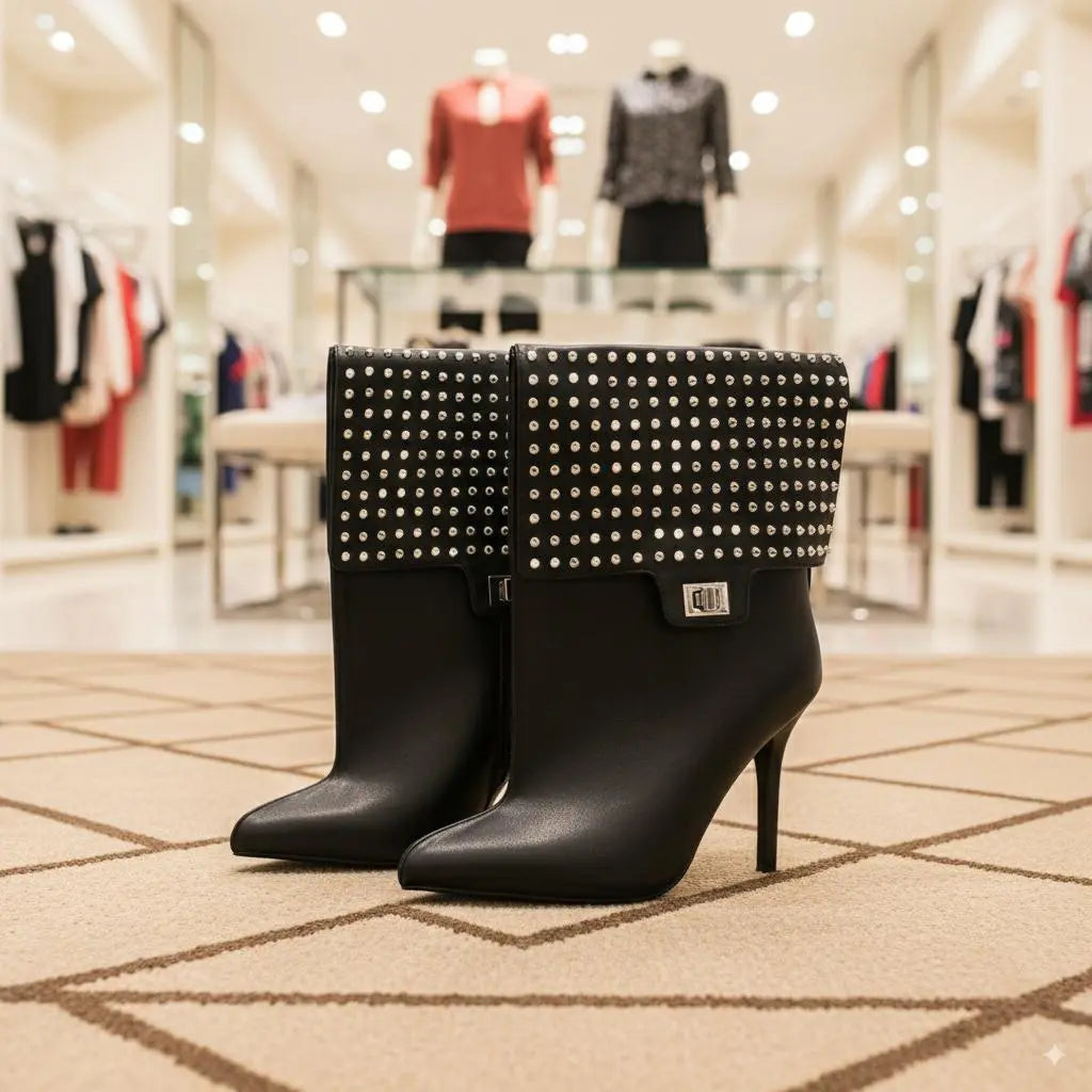 Tuhoomall Pointed Toe Ankle Boots with Studded Design and High Heel for Fashionable Casual Outfits, Parties, and Events Tuhoomall