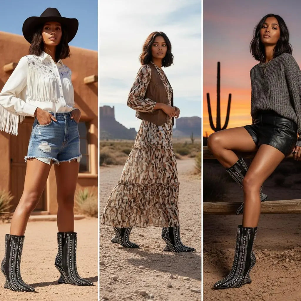 Tuhoomall High Heel Ankle Boots for Women - Striped Rhinestone Faux Suede Party Footwear with Zipper Closure and Unique Irregular Heels Tuhoomall