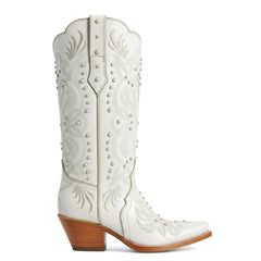 Tuhoomall Western Mid-Calf Boots For Women, 6cm Chunky Heel, Pearl And Embroidery Detail, Stylish Slip-On Design For All Occasions
