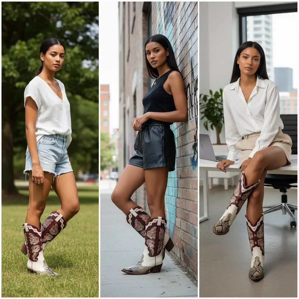 Tuhoomall Western Cowboy Boots for Women, Floral and Animal Print, Chunky Heels, Perfect for Parties and Fashion Events, Easy Slip-On Style Tuhoomall