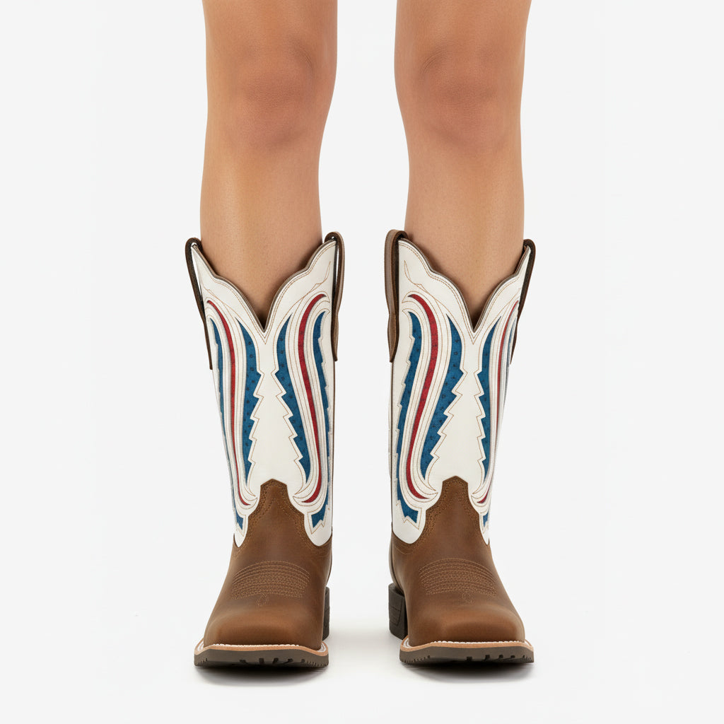 Tuhoomall Western Cowgirl Short Boots, Colorful Plaid Pattern, Comfortable Chunky Heel, Perfect for Outdoor Fashion Tuhoomall