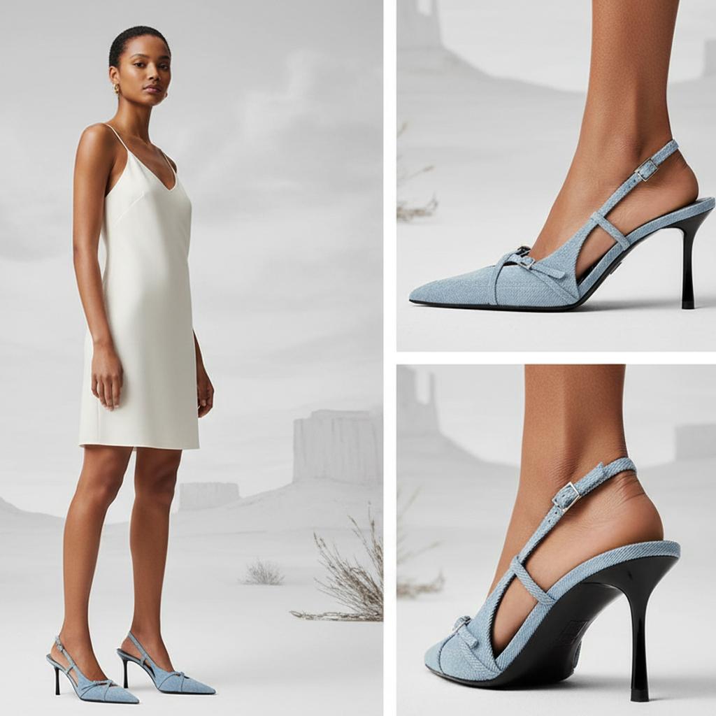 Tuhoomall Stylish High Heel Pumps for Office, Daily Wear, Featuring Pointed Toe and Buckle Closure, Comfortable 3.1 Inch Heels, Rubber Sole, Denim Material Tuhoomall