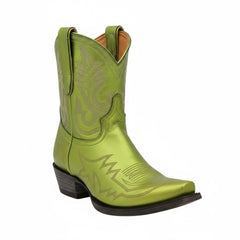 Tuhoomall Western Mid Calf Boots for Fashion and Outdoor, Embroidered Snip-Toe Design, Chunky Heel, Slip-On Style, All-Season Comfort