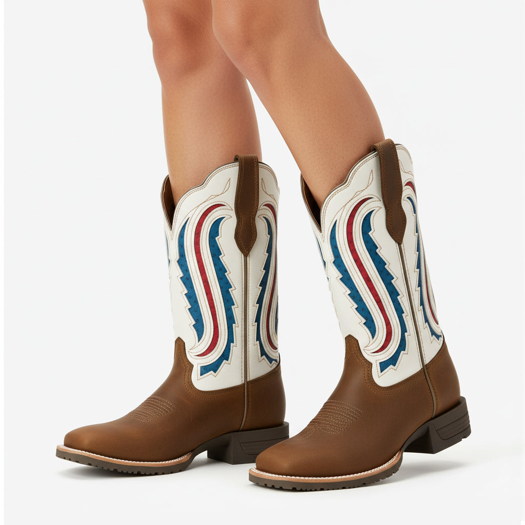 Tuhoomall Western Cowgirl Short Boots, Colorful Plaid Pattern, Comfortable Chunky Heel, Perfect for Outdoor Fashion Tuhoomall