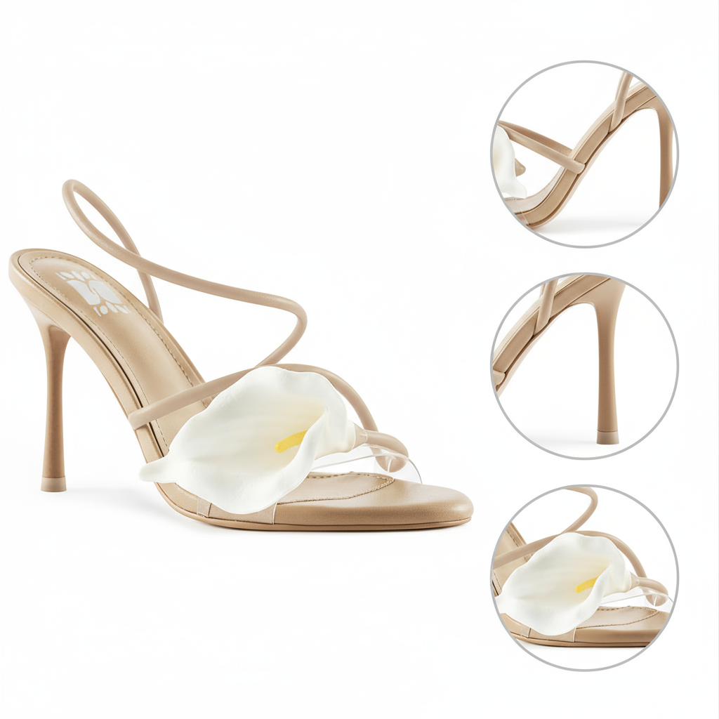 Tuhoomall High Heel Sandals for Women with Floral Design, Elegant Open Toe, Ideal for Parties and Summer Events, 8cm Stiletto Heel Tuhoomall