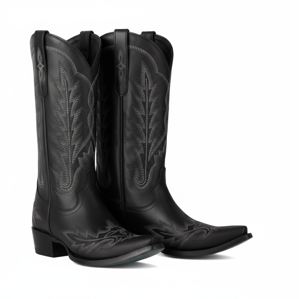 Tuhoomall Embroidered Mid-Calf Ankle Boots for Women | Stylish 5cm Block Heels, Slip-On Design for Parties and Casual Wear Tuhoomall