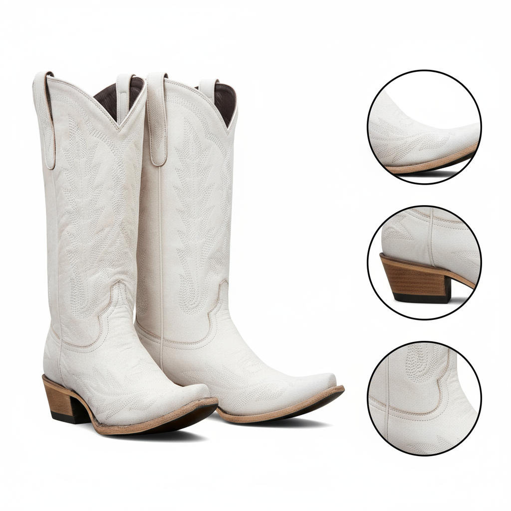 Tuhoomall Embroidered Mid-Calf Ankle Boots for Women | Stylish 5cm Block Heels, Slip-On Design for Parties and Casual Wear Tuhoomall