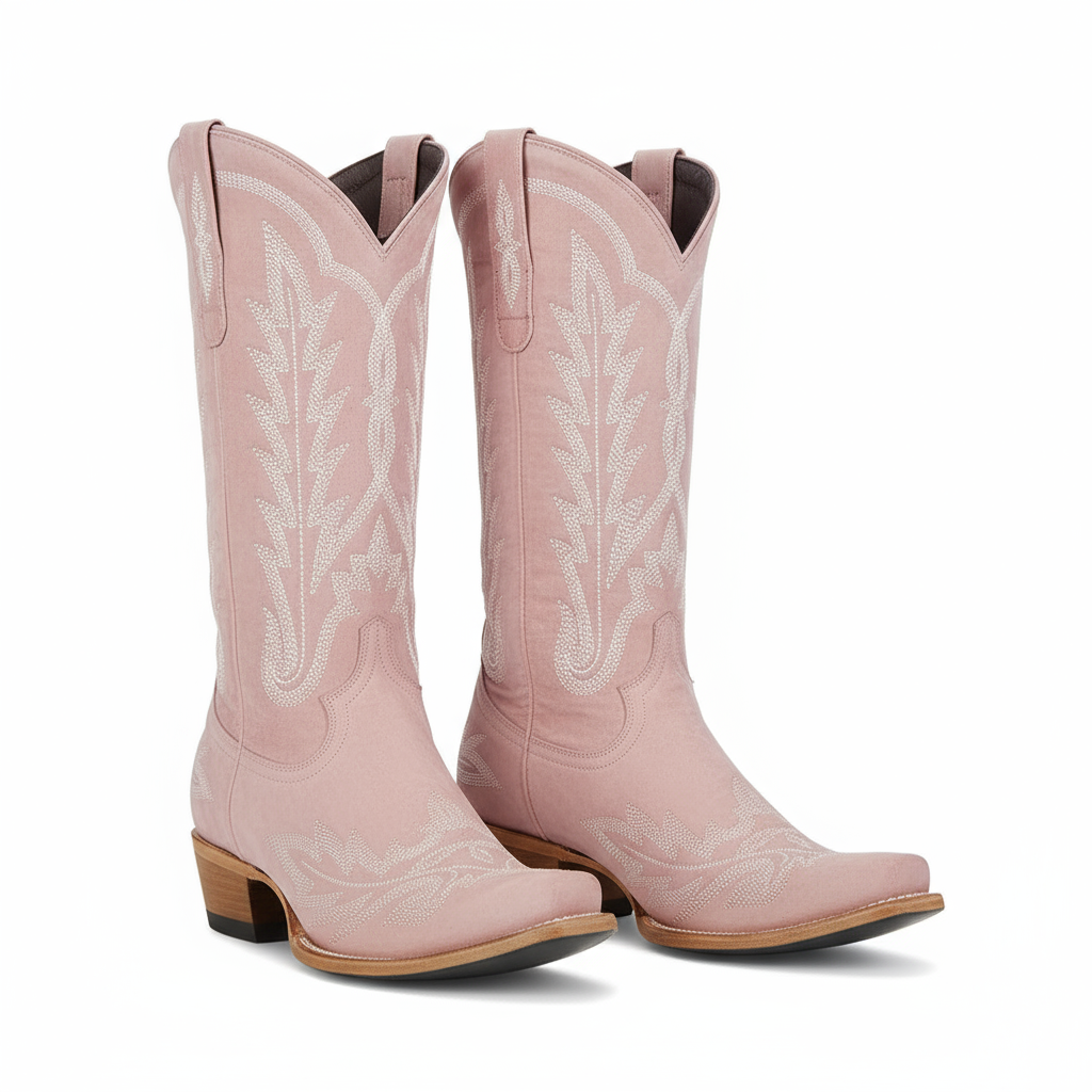 Tuhoomall Embroidered Mid-Calf Ankle Boots for Women | Stylish 5cm Block Heels, Slip-On Design for Parties and Casual Wear Tuhoomall