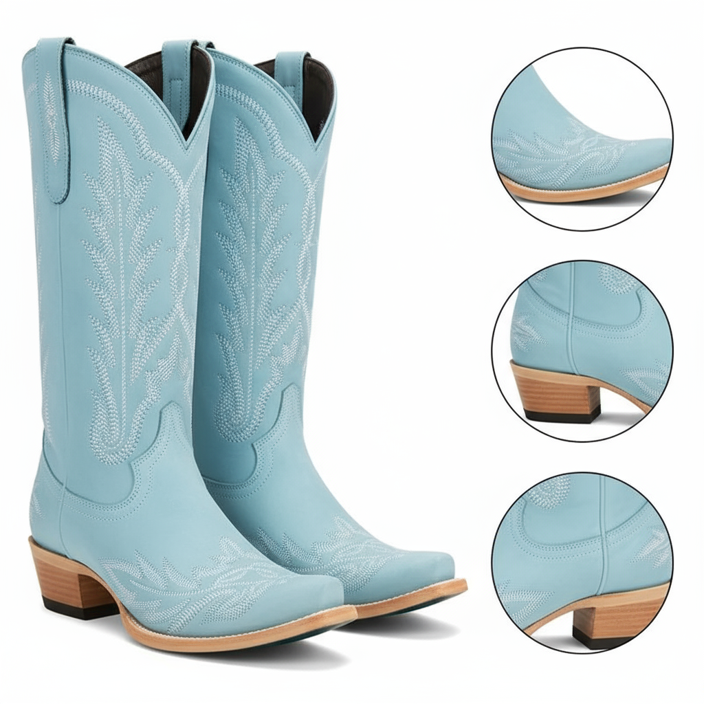 Tuhoomall Embroidered Mid-Calf Ankle Boots for Women | Stylish 5cm Block Heels, Slip-On Design for Parties and Casual Wear Tuhoomall