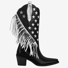 Tuhoomall Western Style Fringe Ankle Boots for Women, Comfortable Low Heel Party Footwear, All-Season Fashion for Performances and Dance Events
