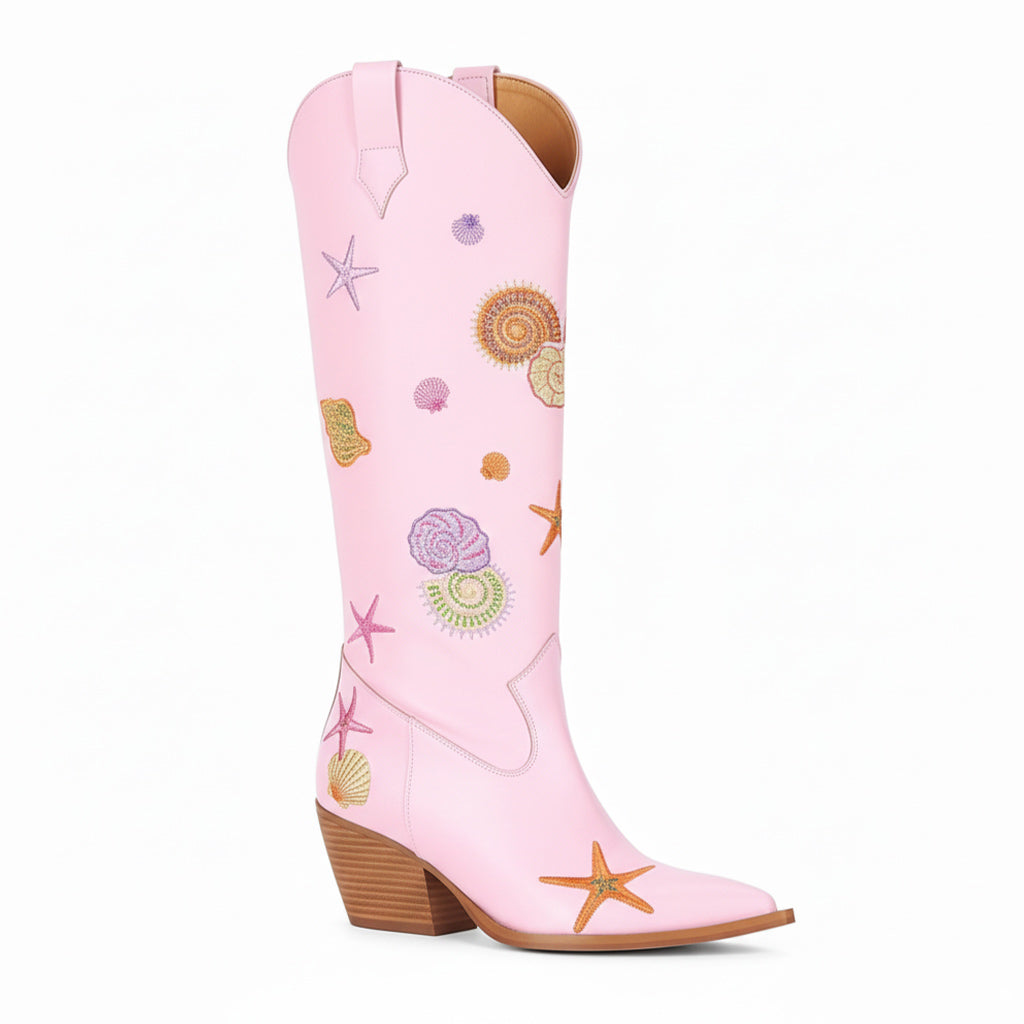 Tuhoomall Western Style Knee High Boots for Parties and Performances with Comfort and Embroidered Animal Patterns