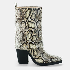 Tuhoomall Desert Style Chunky Heeled Western Ankle Boots with Animal Print and Rhinestone Embellishments for Fashionable Casual Wear