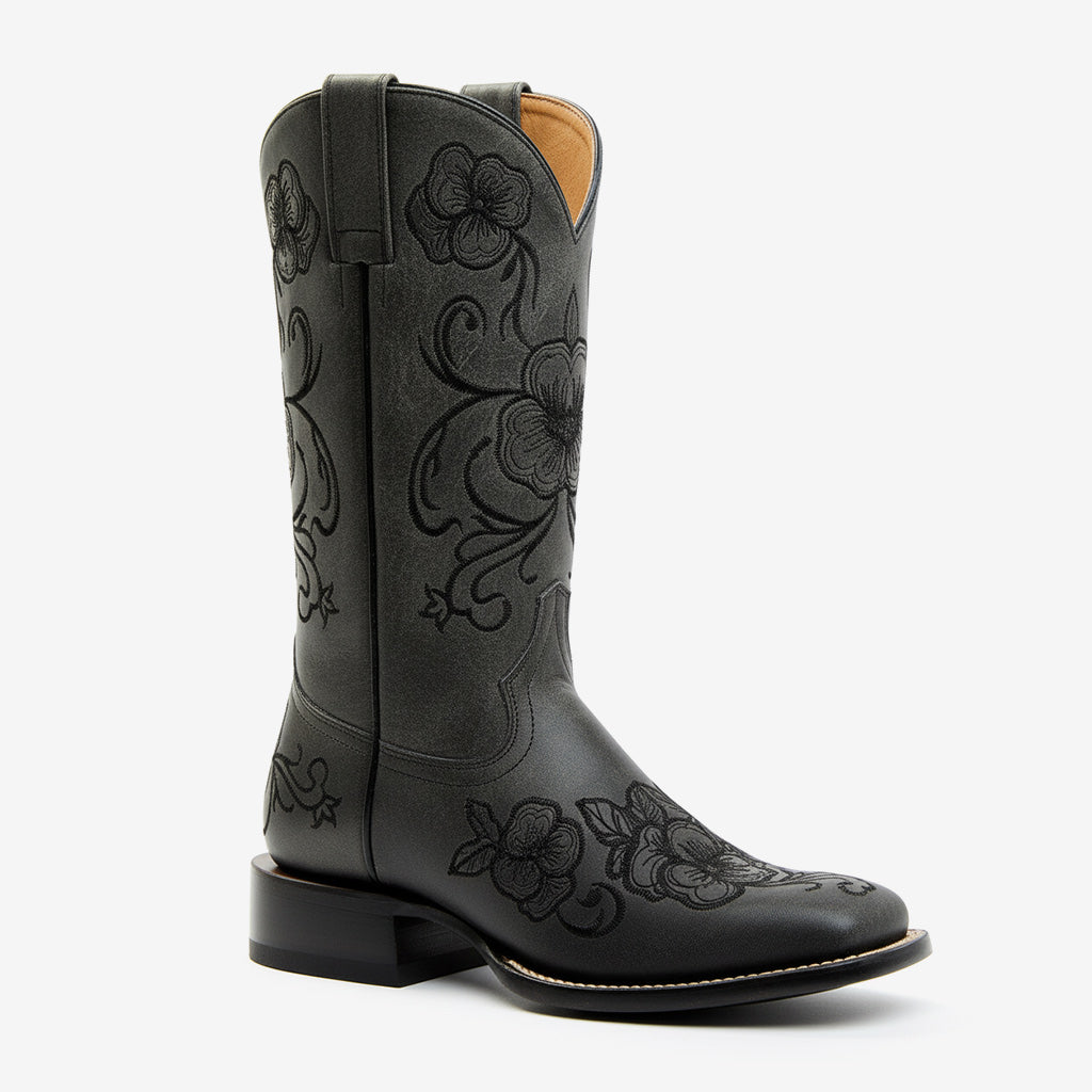 Tuhoomall Western Style Vintage Embroidered Cowboy Boots for Women, Casual Ankle Length, Chunky Heel, Slip-On Design, Perfect for Spring, Autumn, and Winter