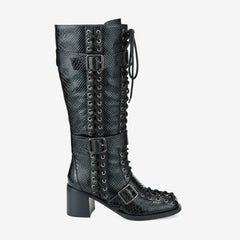 Tuhoomall Style Knee-High Fashion Boots for Women, Comfortable Chunky Heel, Studded Accents, Ideal for Parties and Casual Outings
