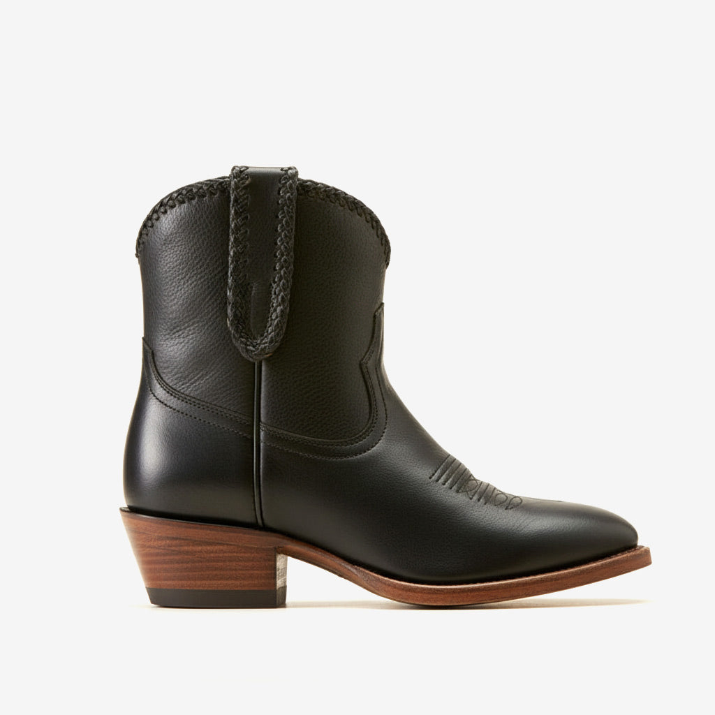 Tuhoomall Comfortable Western Style Ankle Boots for Women, Casual Workwear, Round Toe, Chunky Heel, Seasonless, Woven Colorblock Design