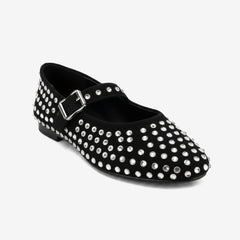 Tuhoomall Ballet Flats Women’s Boots with Studded Design, Comfortable Slip-On, Casual Style, Rubber Sole and Adjustable Buckle, Low Top