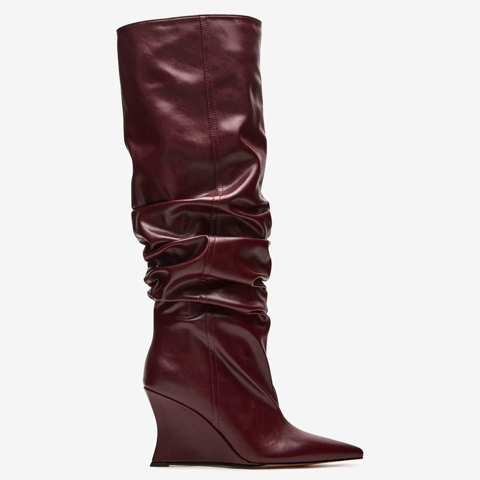 Tuhoomall Knee High Comfortable Wedge Booties With Pointed Toe For Parties, Performances, Fashion Events, Featuring Ruffled Design And Rubber Sole