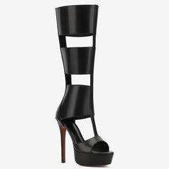 Tuhoomall Fashion High Heeled Sandals For Summer, Knee-High Boots With Waterproof Platform, Chic Casual Style, Zipper Closure