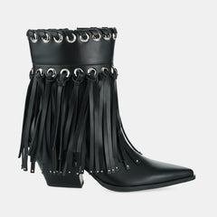 Tuhoomall Western Ankle Boots for Women - Chic Pointed Toe Suede Short Booties with Tassels & Zipper for Fashionable Casual Outdoor Style