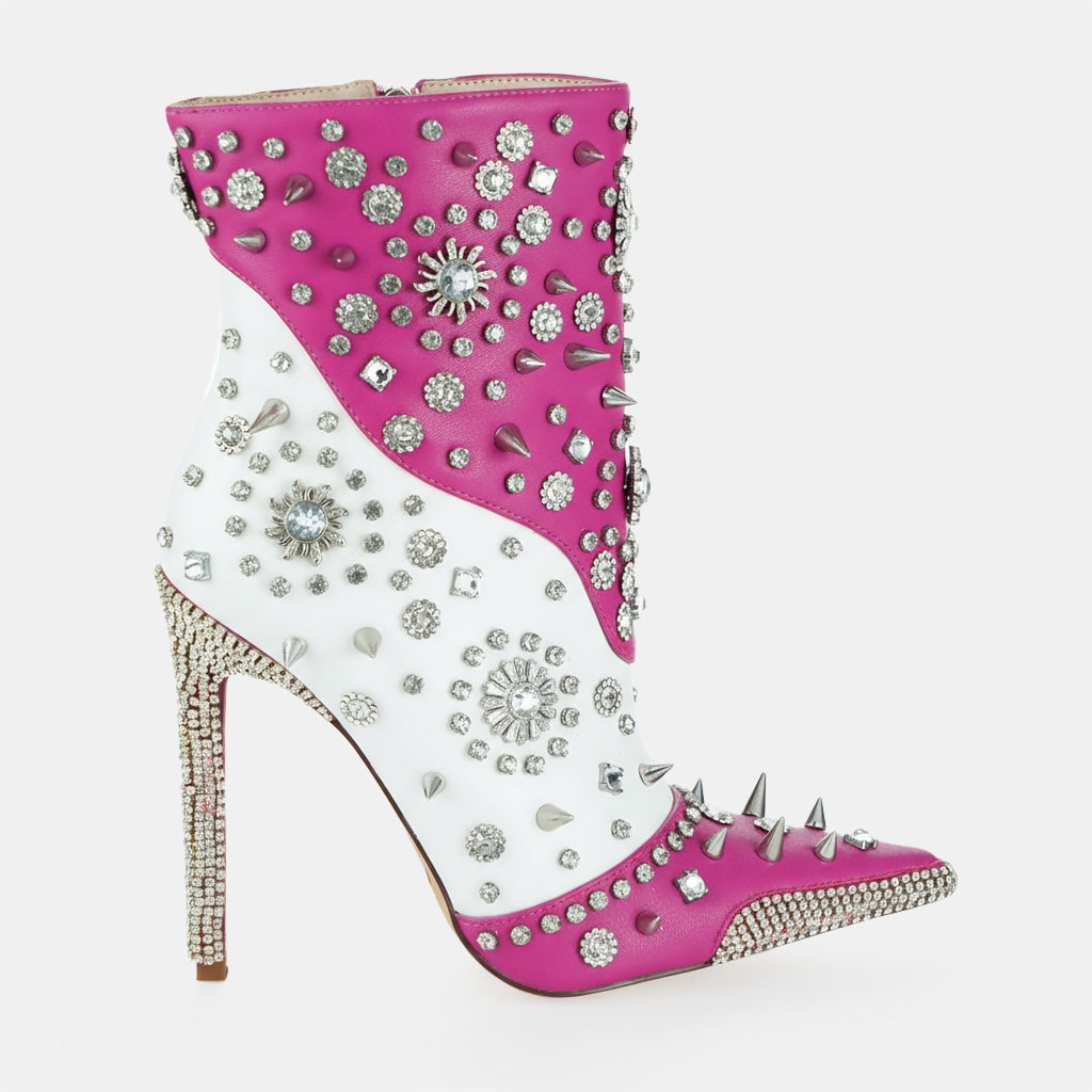Tuhoomall Glamorous Rhinestone Ankle Boots with Zipper Closure for Stylish Party and Casual Wear