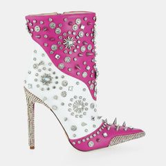 Tuhoomall Glamorous Rhinestone Ankle Boots with Zipper Closure for Stylish Party and Casual Wear