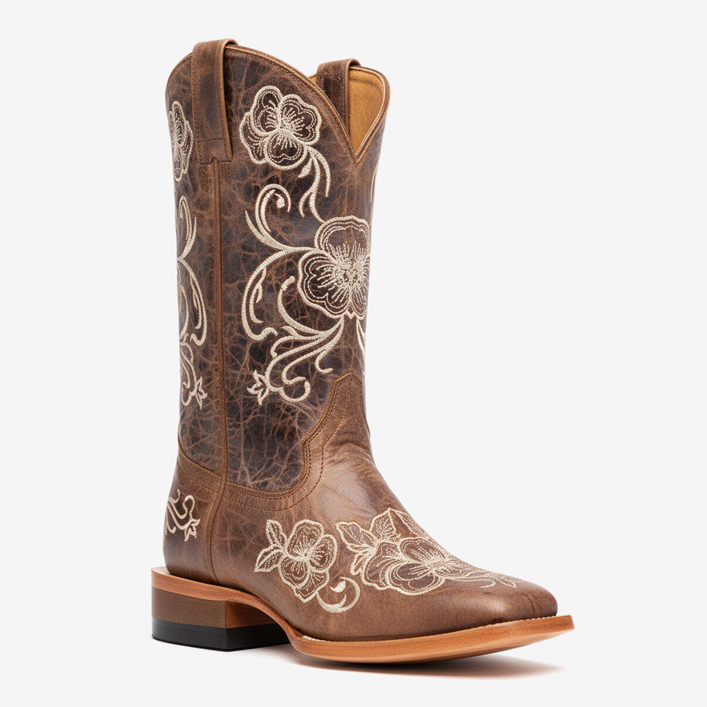 Tuhoomall Western Style Vintage Embroidered Cowboy Boots for Women, Casual Ankle Length, Chunky Heel, Slip-On Design, Perfect for Spring, Autumn, and Winter
