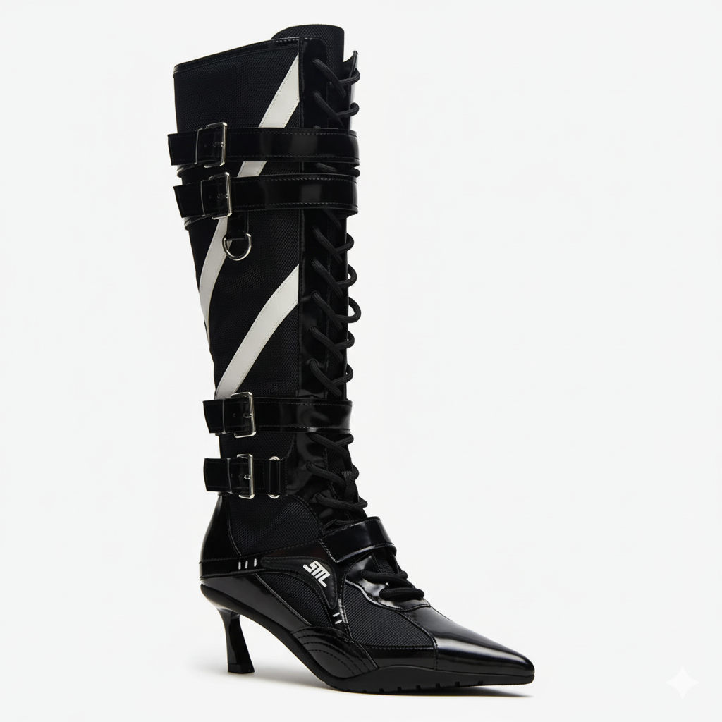 Tuhoomall Knee High Comfort Boots With Adjustable Buckles And Stylish Zippers For Dancing And Party Events