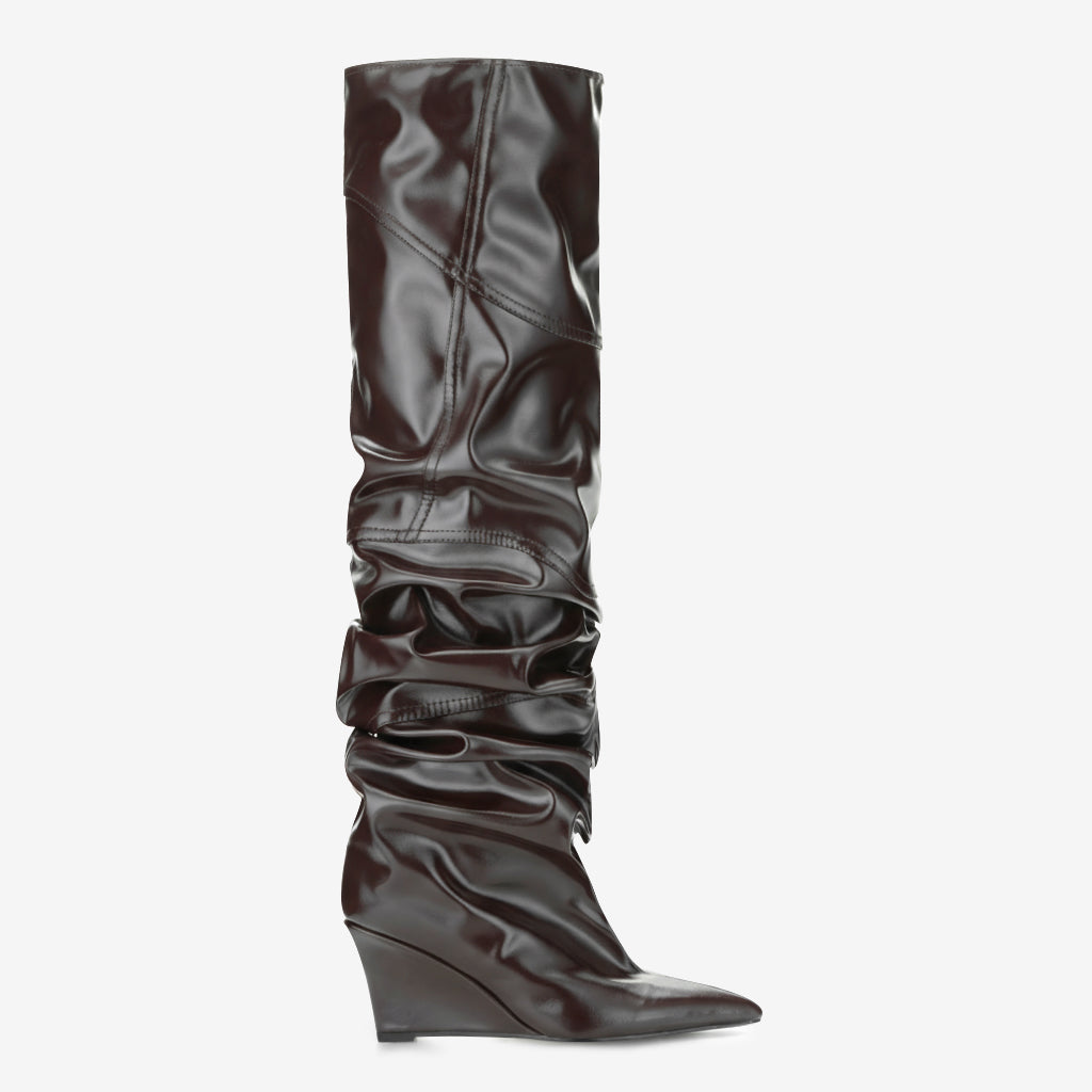 Tuhoomall Stylish Over-the-Knee Boots for Parties with Waterproof Ruffle Design and High Heel Comfort