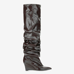 Tuhoomall Stylish Over-the-Knee Boots for Parties with Waterproof Ruffle Design and High Heel Comfort