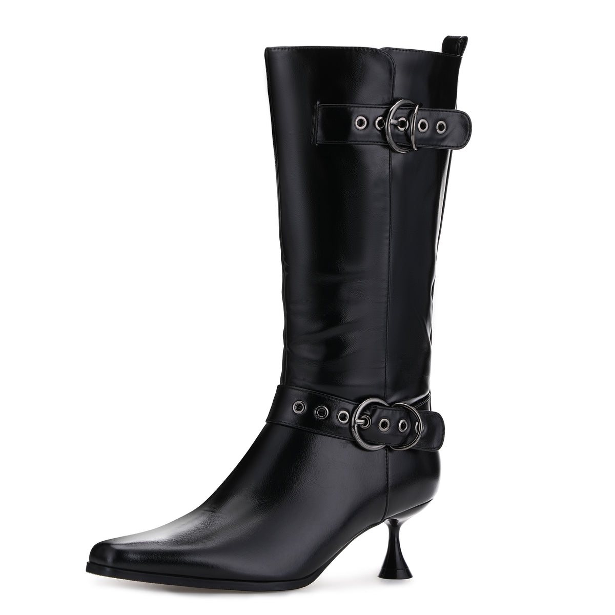 Tuhoomall Stylish Low-Cut Ankle Boots for Parties and Runway Shows, Adjustable Buckle, 5cm Kitten Heel, Solid Color with Metallic Accents, All-Season Comfort
