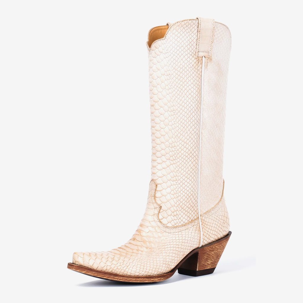 Tuhoomall Western Style Knee-High Cowboy Boots For Women, Comfortable Ankle Design, Fashionable Casual Look With Faux Leather In Crocodile & Snake Patterns