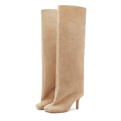 Tuhoomall Knee High Boots For Women, Slip-On Chunky Heel, Casual Style, Luxurious Synthetic Leather, Perfect For Spring, Autumn And Winter