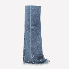 Tuhoomall Over-The-Knee Boots with Fringe and Studs for Party and Performance, Vintage Style, Slip-On Wedge Heel Tuhoomall